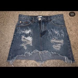 High rise distressed Jean skirt